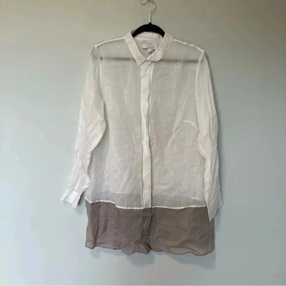NWT Voyage by  Marina Rinaldi white taupe shirt blouse - Picture 1 of 11